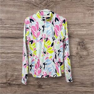 TOMMY BAHAMA GOLF ISLAND ZONE 1/4 ZIP PULLOVER PINK LEAF PRINT PERFORMANCE TOP M